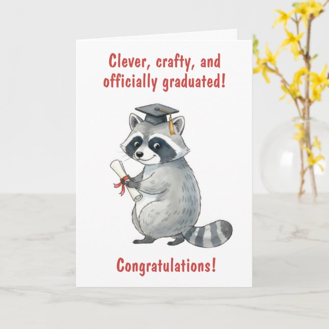 Raccoon Graduation Karte (Gelbe Blume)