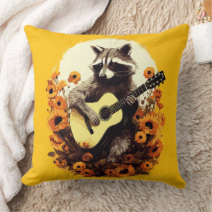 Raccoon Guitar Serenade in Sonnenblumen Kissen