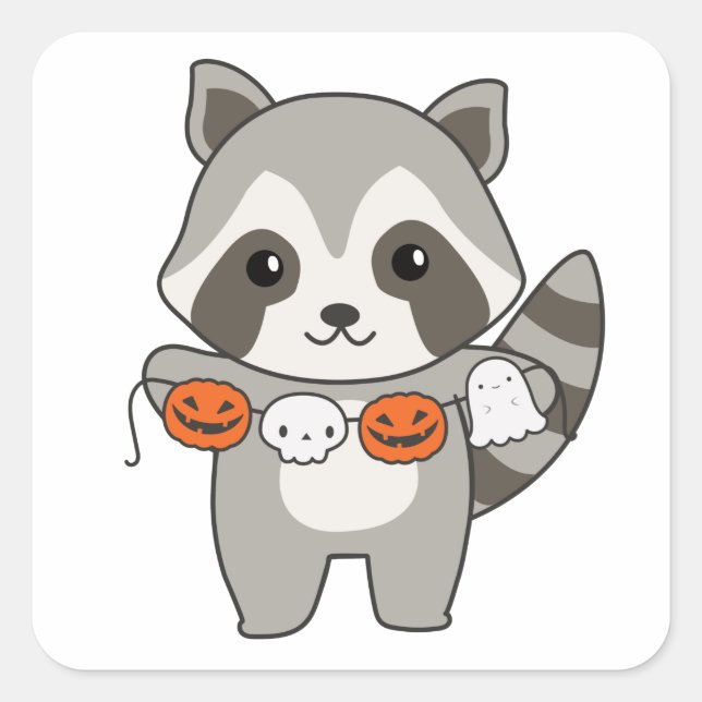 Raccoon Happy Halloween Pumpkin Bat Kostümplatz Quadratischer Aufkleber (Vorderseite)