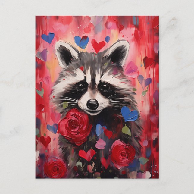 Raccoon Hearts Liebe Postkarte (Vorderseite)