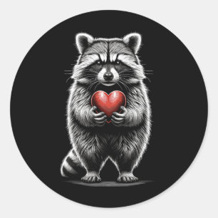 Raccoon Herzschlag Valentinstag Niedlich Valenti Runder Aufkleber