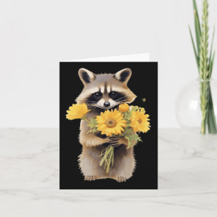 Raccoon Holding Sonnenblumen Niedliche Blume Mütte Karte