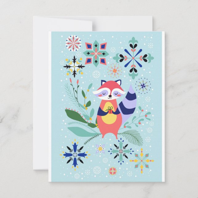 Raccoon Holiday Fun Design Card Feiertagskarte (Vorderseite)