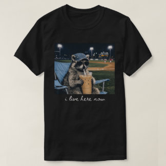 Raccoon I Live Here Now Shirt Raccoon Drinking Ice