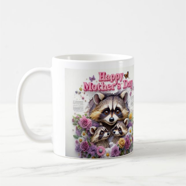 Raccoon Illustration feiert Muttertag Kaffeetasse (Links)