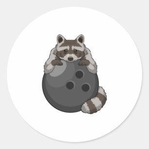 Raccoon im Bowling mit Bowlingball Runder Aufkleber