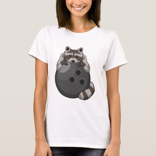 Raccoon im Bowling mit Bowlingball T-Shirt (Vorderseite)