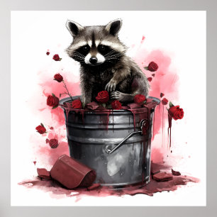 Raccoon im Mülleimer-Valentinstag Poster