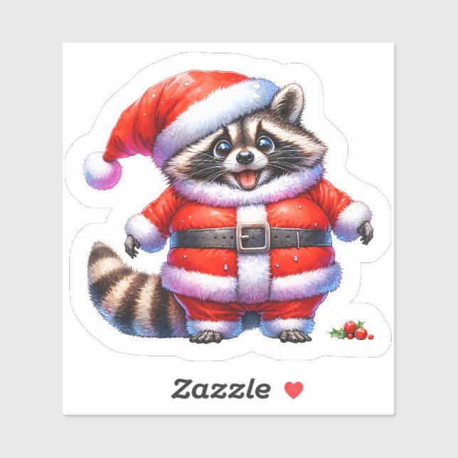 Raccoon im Santa Anzug verbreitet Freude Aufkleber (Blatt)