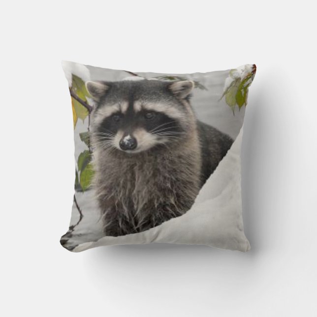 Raccoon im Schneekissen Kissen (Vorderseite)