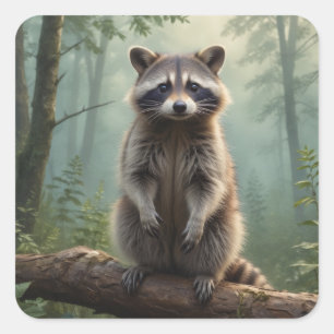 Raccoon in den Waldaufklebern Quadratischer Aufkleber