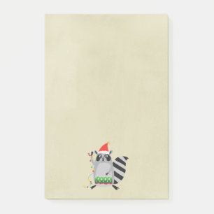 Raccoon in der Weihnachtsmannmütze in der Urlaubsa Post-it Klebezettel