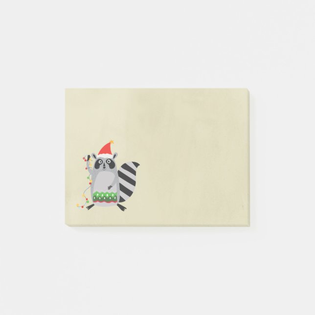 Raccoon in der Weihnachtsmannmütze in der Urlaubsa Post-it Klebezettel (Vorderseite)