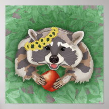 Raccoon in einem Kranz von Sonnenblumen