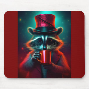 Raccoon in einem roten Outfit Drink Kaffee verklei Mousepad