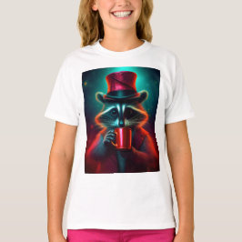 Raccoon in einem roten Outfit Drink Kaffee verklei T-Shirt