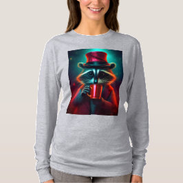 Raccoon in einem roten Outfit Drink Kaffee verklei T-Shirt