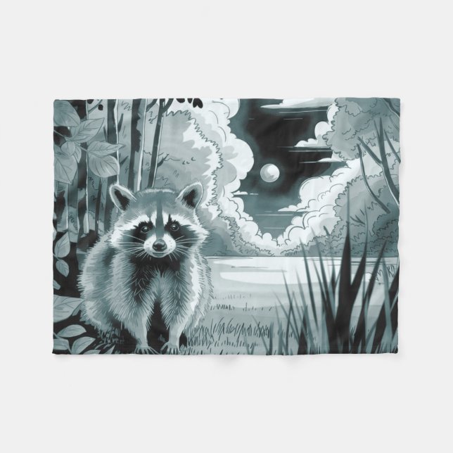 Raccoon in Forest Clearing Fleece Blanket (Vorderseite (Horizontal))