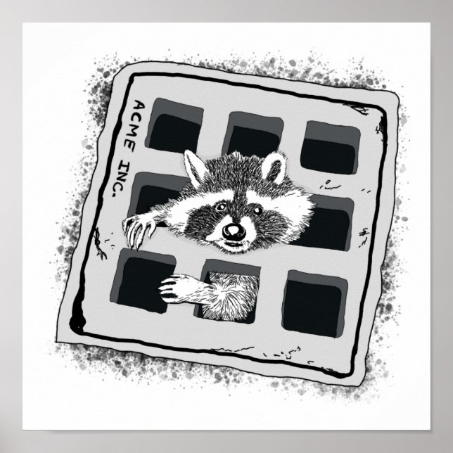 Raccoon in Grate Illustration stecken Poster (Vorne)