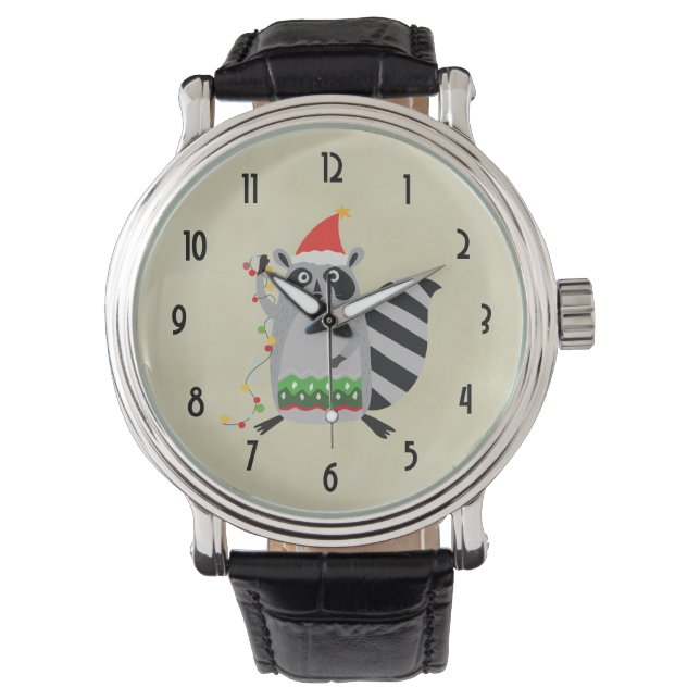Raccoon in Weihnachtsmannmütze in Weihnachtsstimmu Armbanduhr (Vorderseite)
