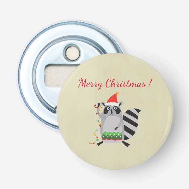 Raccoon in Weihnachtsmannmütze in Weihnachtsstimmu Flaschenöffner (Vorderseite)