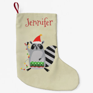 Raccoon in Weihnachtsmannmütze in Weihnachtsstimmu Kleiner Weihnachtsstrumpf