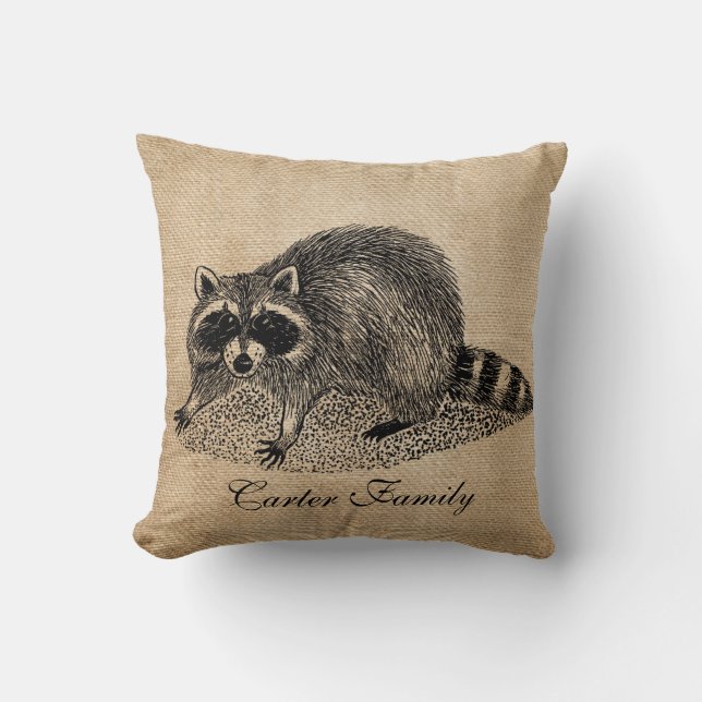 Raccoon-Leinwand personalisiert Kissen (Vorderseite)