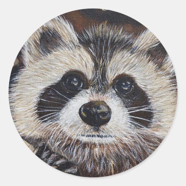 Raccoon-Malerei Runder Aufkleber (Vorderseite)