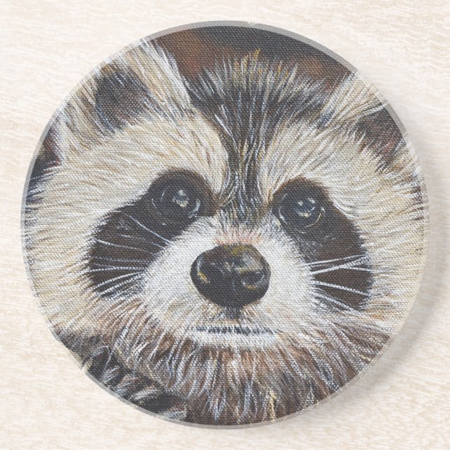 Raccoon-Malerei Sandstein Untersetzer (Vorne)