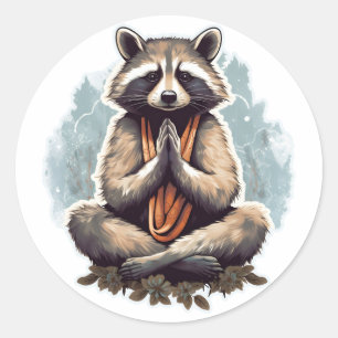 Raccoon Mediation Yoga Runder Aufkleber