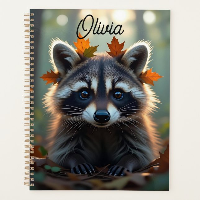 Raccoon mignon dans les feuilles d'automne Personn (Devant)
