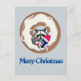 Raccoon mit einem Schneemann Frohe Weihnachten Postkarte