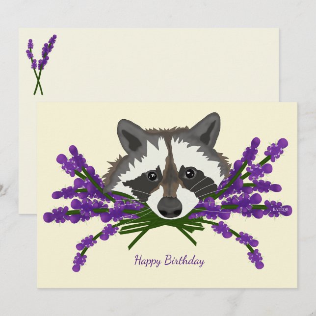 Raccoon mit Lavendel Einladung (Vorne/Hinten)