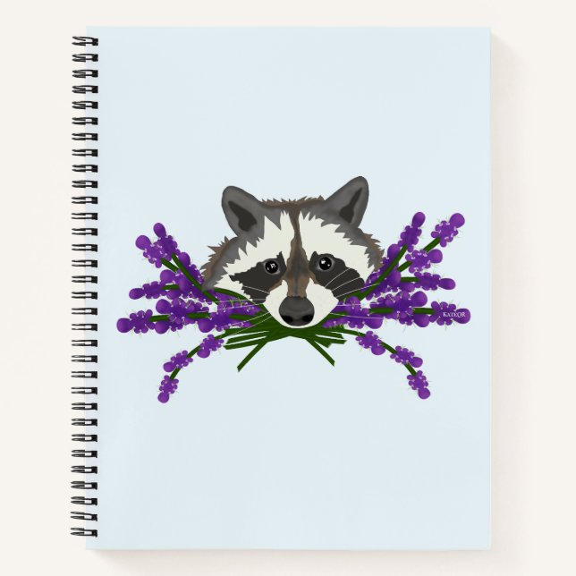 Raccoon mit Lavendel Notizbuch (Vorderseite)