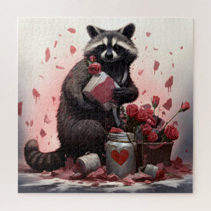 Raccoon mit Valentinstag-Müll