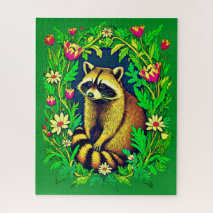 Raccoon mitten im Garten der Wildblume