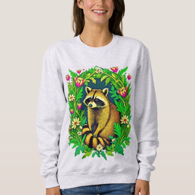 Raccoon mitten im Garten der Wildblume Sweatshirt (Vorderseite)