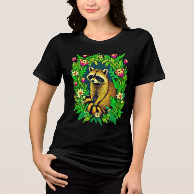 Raccoon mitten im Garten der Wildblume Tri-Blend Shirt (Vorderseite)