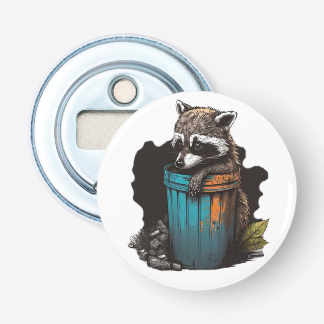 Raccoon Müllpananda mit seinem Mülleimer Flaschenöffner (Vorderseite)