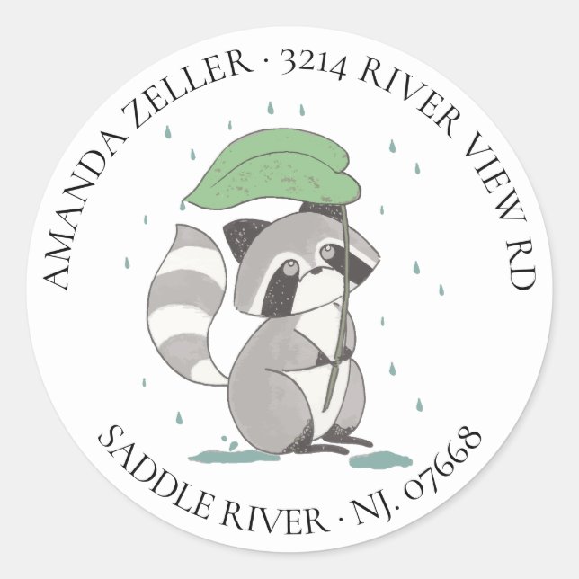 Raccoon Neutral Baby Dusche Rücksendeadresse Etike Runder Aufkleber (Vorderseite)