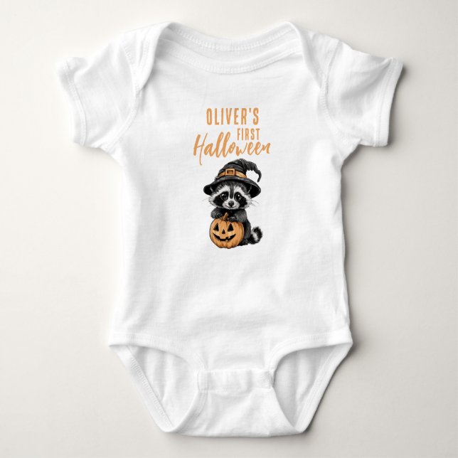 Raccoon niedlich Baby's First Halloween Baby Strampler (Vorderseite)