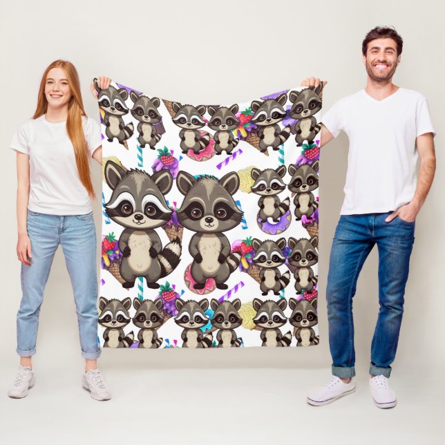 Raccoon Niedlich Kawaii Twin Sweet Pattern Fleecedecke (Beispiel)