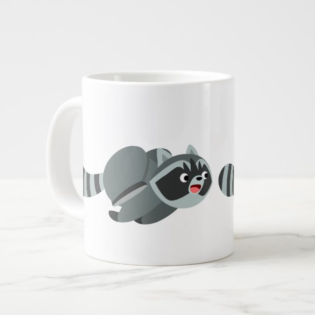 Raccoon niedlich Running Cartoon Jumbo-Tasse (Vorderseite Links)
