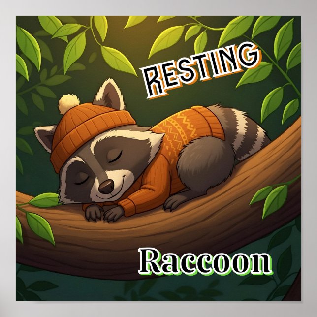 Raccoon | Niedlicher Cartoon Kids Kinderzimmer Art Poster (Vorne)