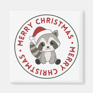 Raccoon Noël Neige hiver Raccoons Magnet