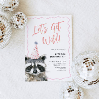 Raccoon Party Hat Lassen Sie uns Wild Geburtstag Einladung