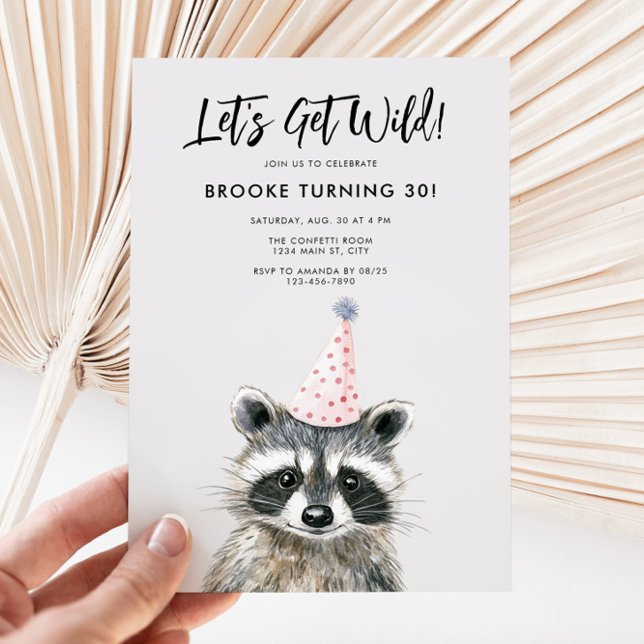 Raccoon Party Hat Woodland Geburtstag Einladung (Raccoon Party Animal Birthday Invite)