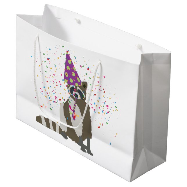 Raccoon Partying - Tiere mit einem Party Große Geschenktüte (Vorderseite Schrägansicht)