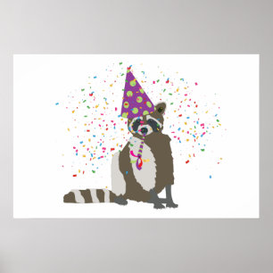 Raccoon Partying - Tiere mit einem Party Poster