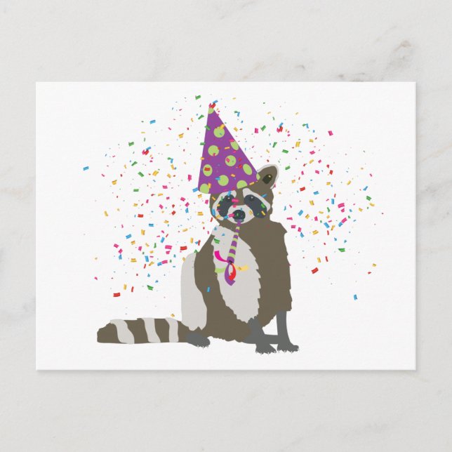 Raccoon Partying - Tiere mit einem Party Postkarte (Vorderseite)